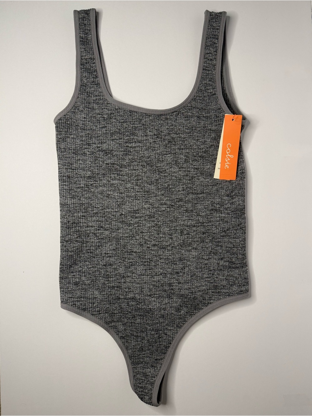 Colsie Grey Ribbed Scoop Neck Bodysuit